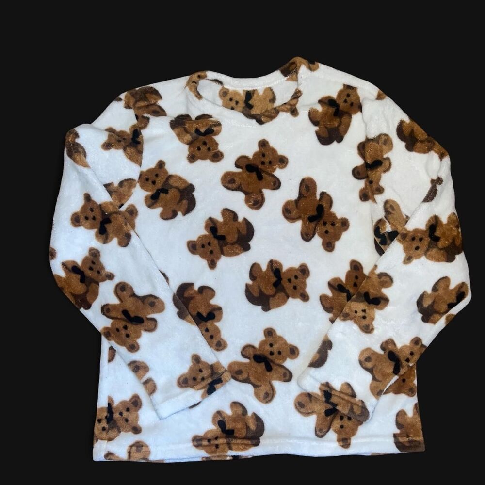 White Teddy Bear Fleece Sleep Pajama Top SZ L/XL